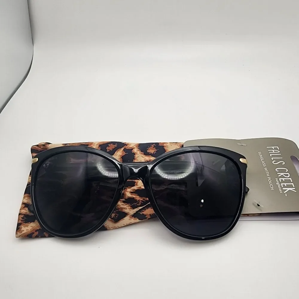 NWT Falls Creek Black & Gold Sunglasses & Leopard Print Pouch